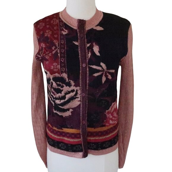 KENZO floral intarsia tank & cardigan sweater twin set M - Picture 5 of 9